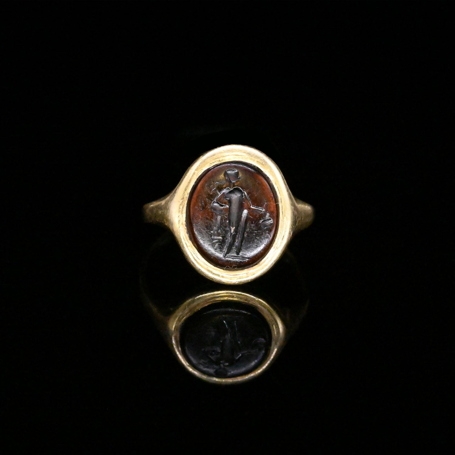 A Gold Ring with Roman Garnet Intaglio of Mercury, Flavian Period, ca. 65 - 85 CE