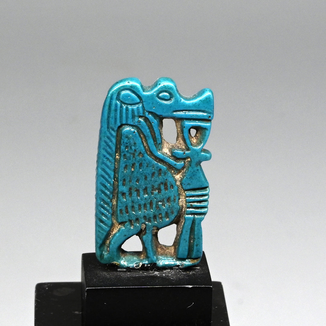 An exhibited Egyptian Faience Taweret Amulet, New Kingdom, 18th Dynasty, ca. 1550 - 1293 BCE