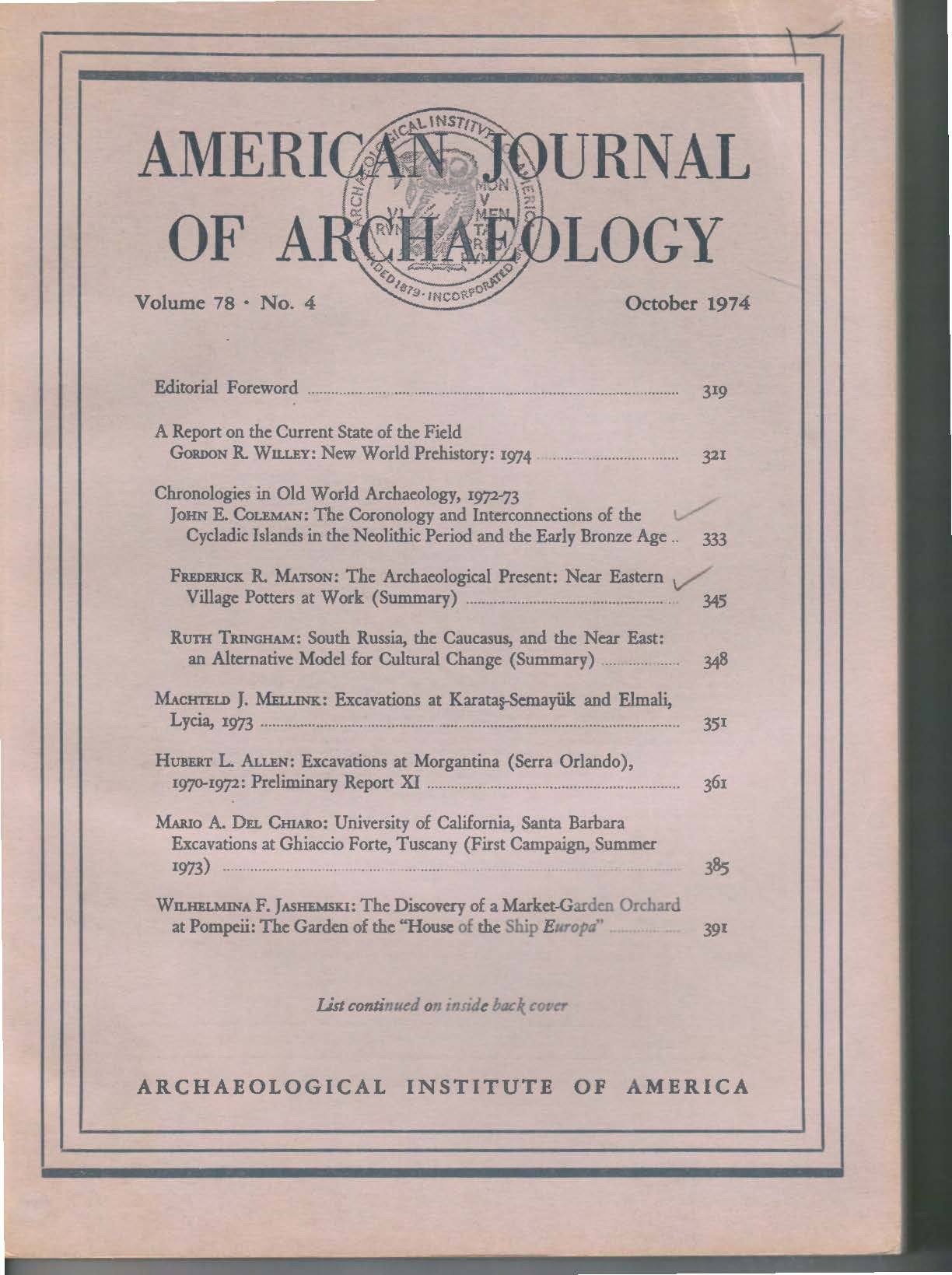American Journal of Archaeology Vol. 78  No.4 - Sands of Time Ancient Art