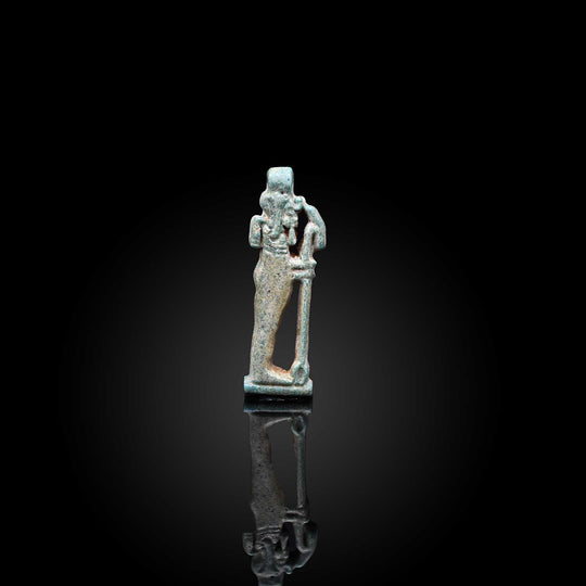 An exhibited Faience Amulet of Khonsu, 21st Dynasty, <br><em>ca. 1069 - 945 BCE</em>