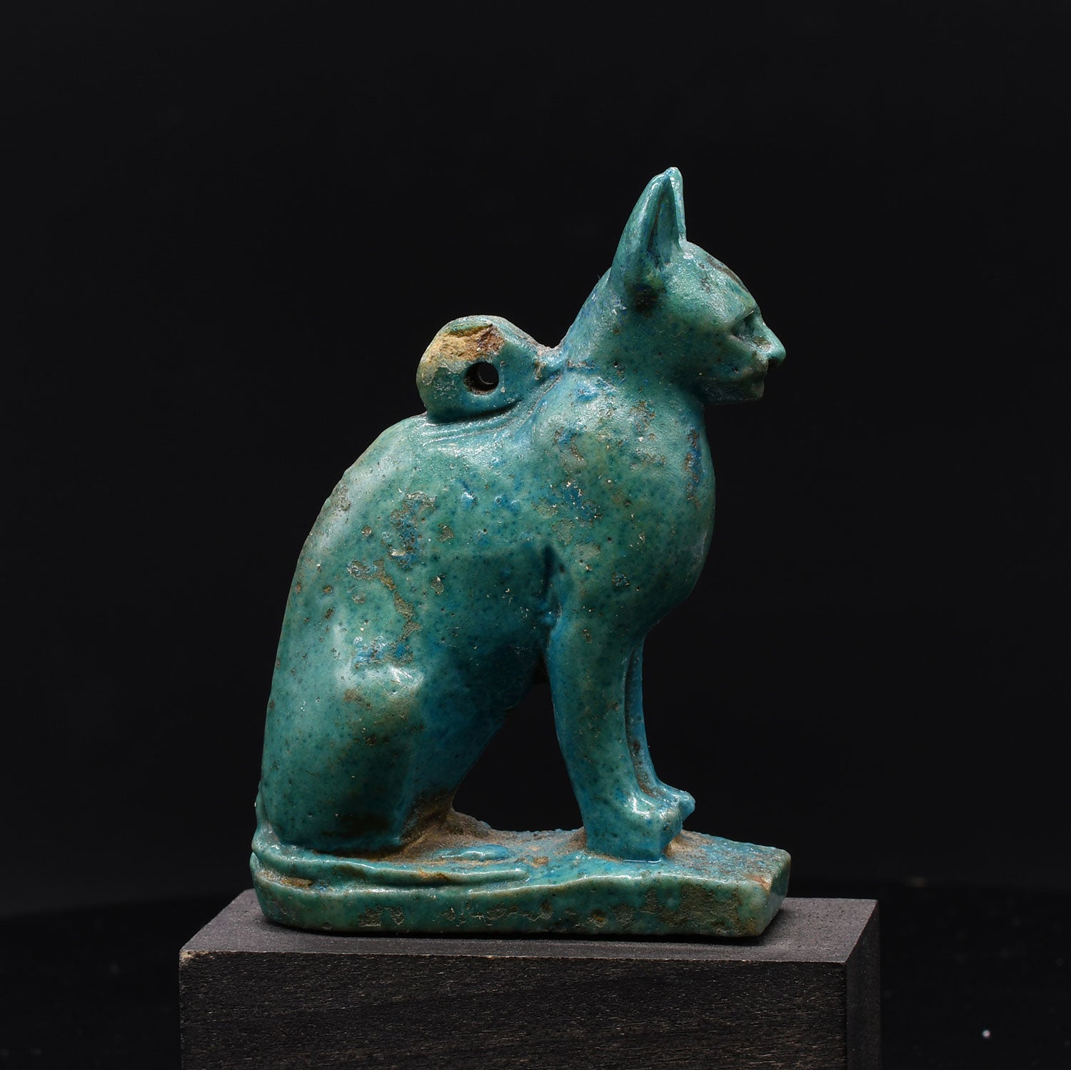 A rare Egyptian Blue Glazed Faience Statue of a Cat, 26th Dynasty, ca. 664 - 525 BCE