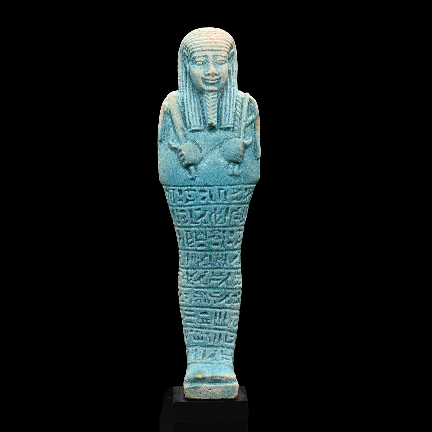 Ein ägyptischer, blau glasierter Fayence-Ushabti für Nes-Ptah<br> <em>Spätzeit, 30. Dynastie, ca. 380-332 v. Chr</em>
