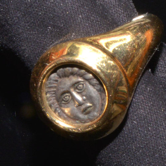 A Thracian silver Apollonia Pontika drachm (ca. 400 - 350 BCE) set in a gold ring - Sands of Time Ancient Art