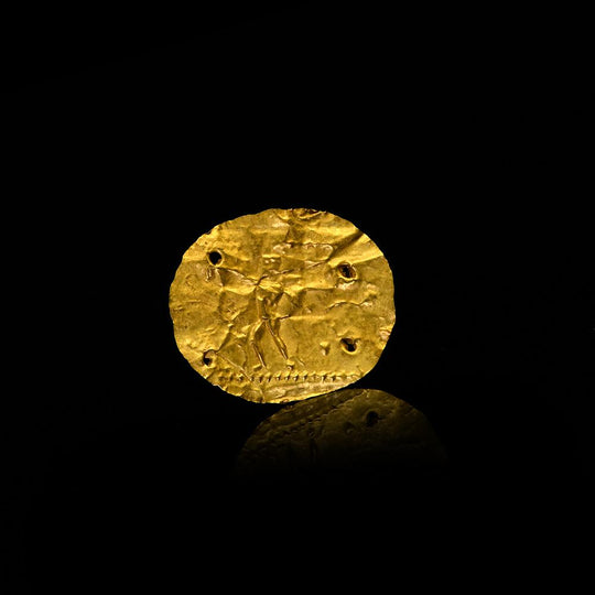 Eine griechische Goldplakette eines Kriegers, hellenistische Zeit, ca. 3. – 1. Jahrhundert v. Chr