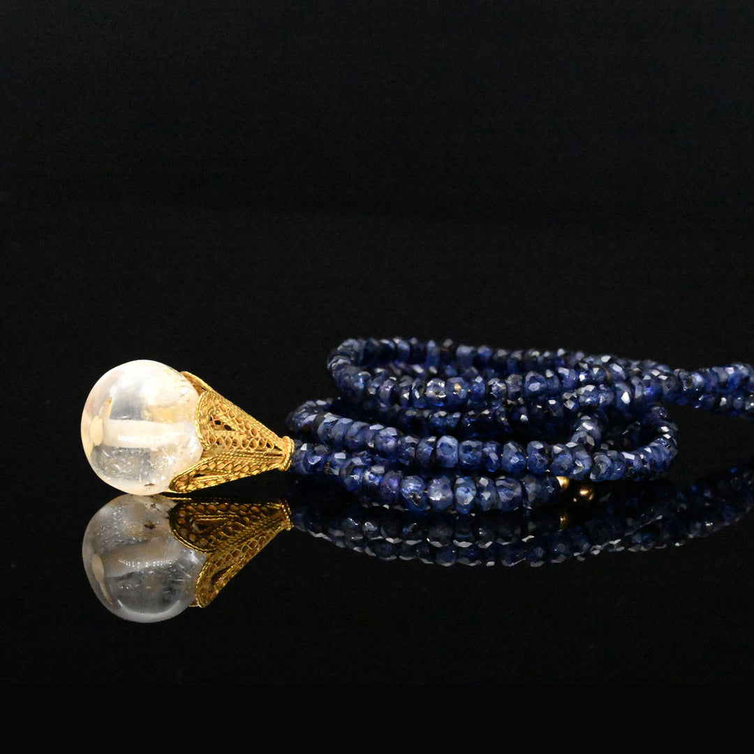 A Sapphire Bead Necklace with Islamic Gold Drop Pendant, ca. 14th - 16th century CE