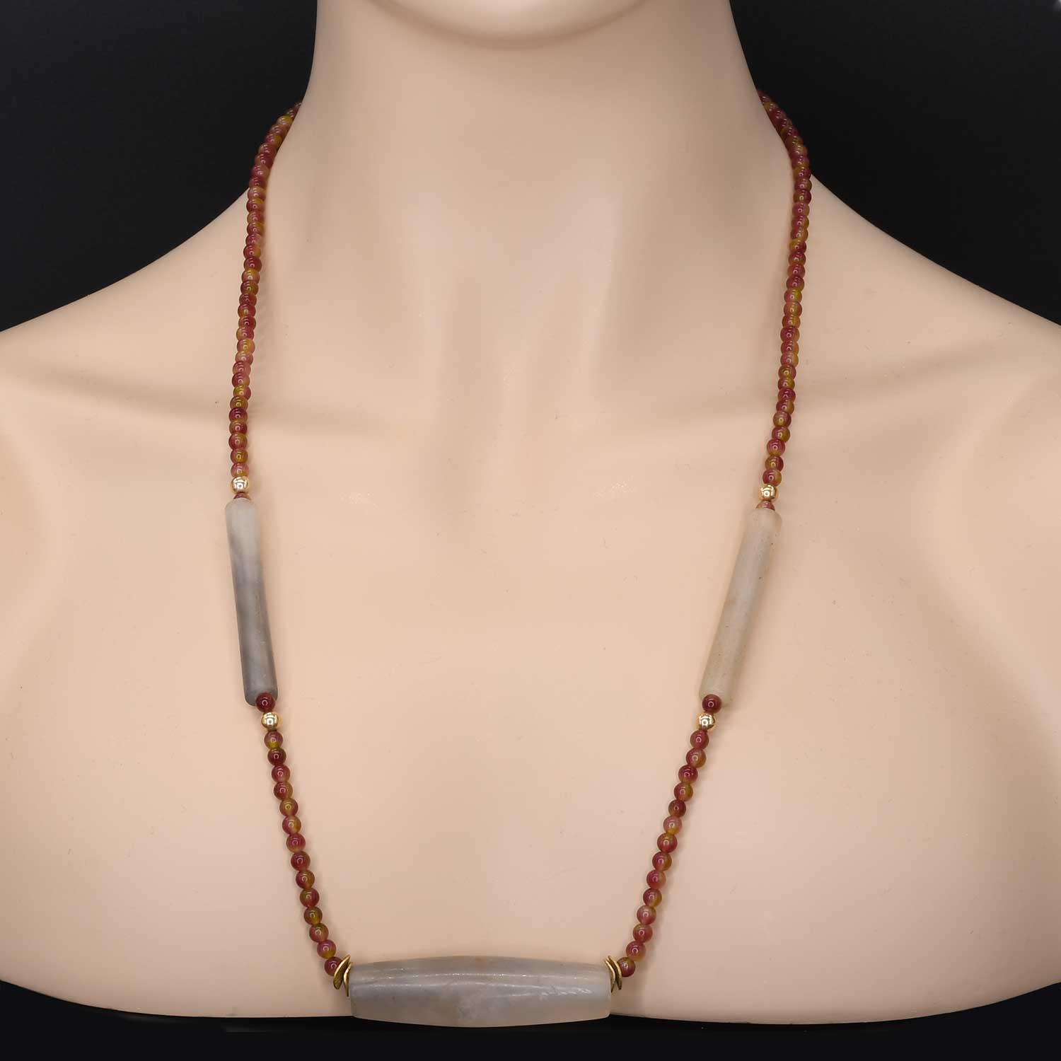 A Tairona Quartzite and Chalcedony Bead Necklace, ca. 800 - 1500 CE