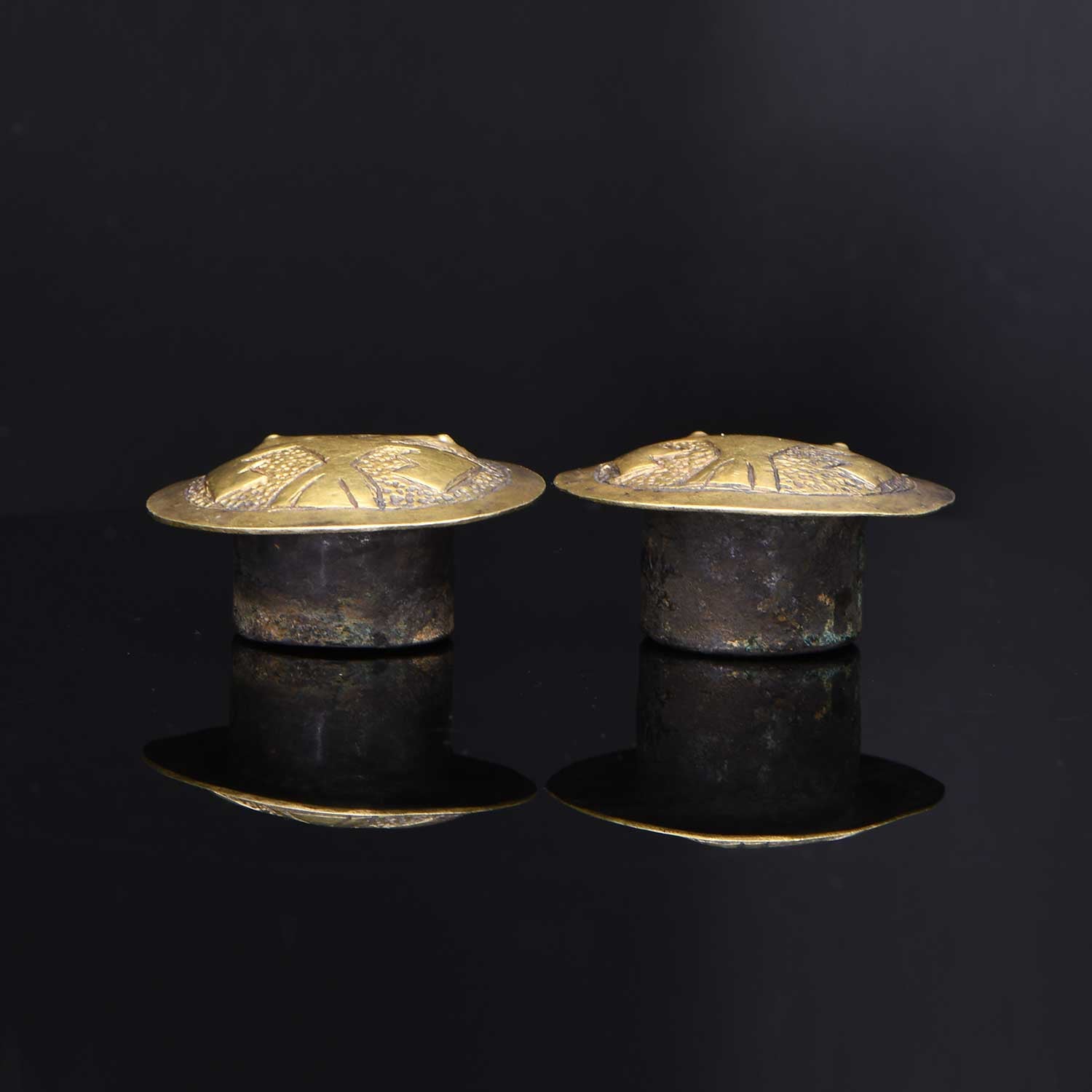 A pair of Nazca Gold & Silver Rattle Ear Spools, Early Intermediate Period, ca. 200 - 400 CE