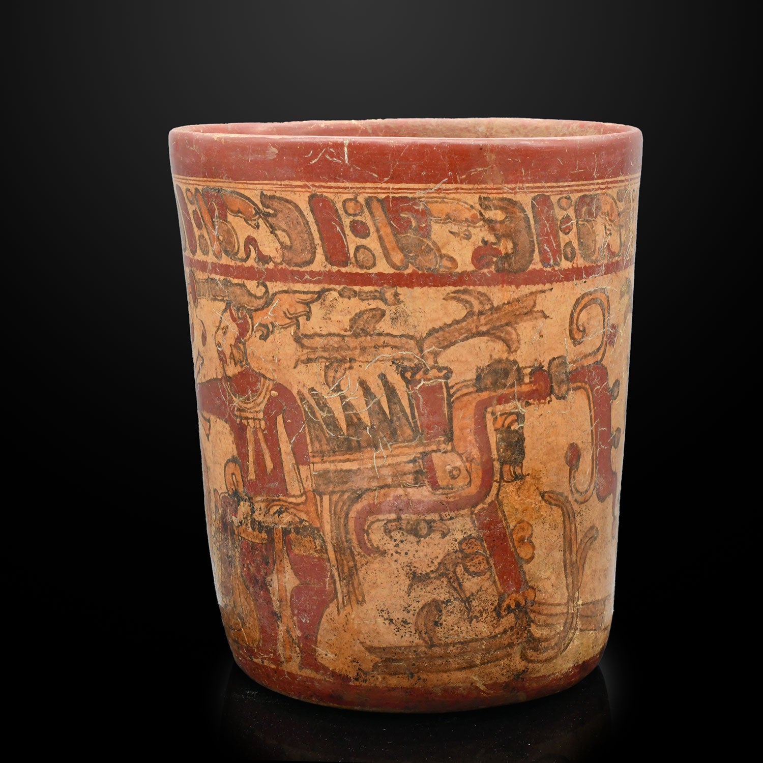 A large Mayan Copador Cylinder Vessel, Classic Maya Period, ca. 500 - 800 CE