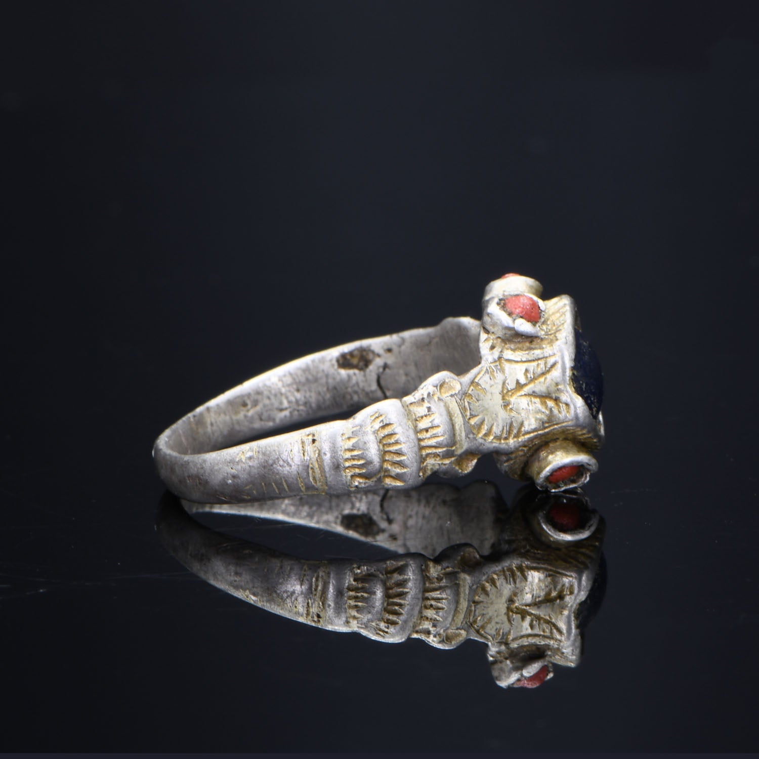 A Medieval Silver Gilt Ring with Stones, <br><em>ca. 1100 - 1300 CE</em>