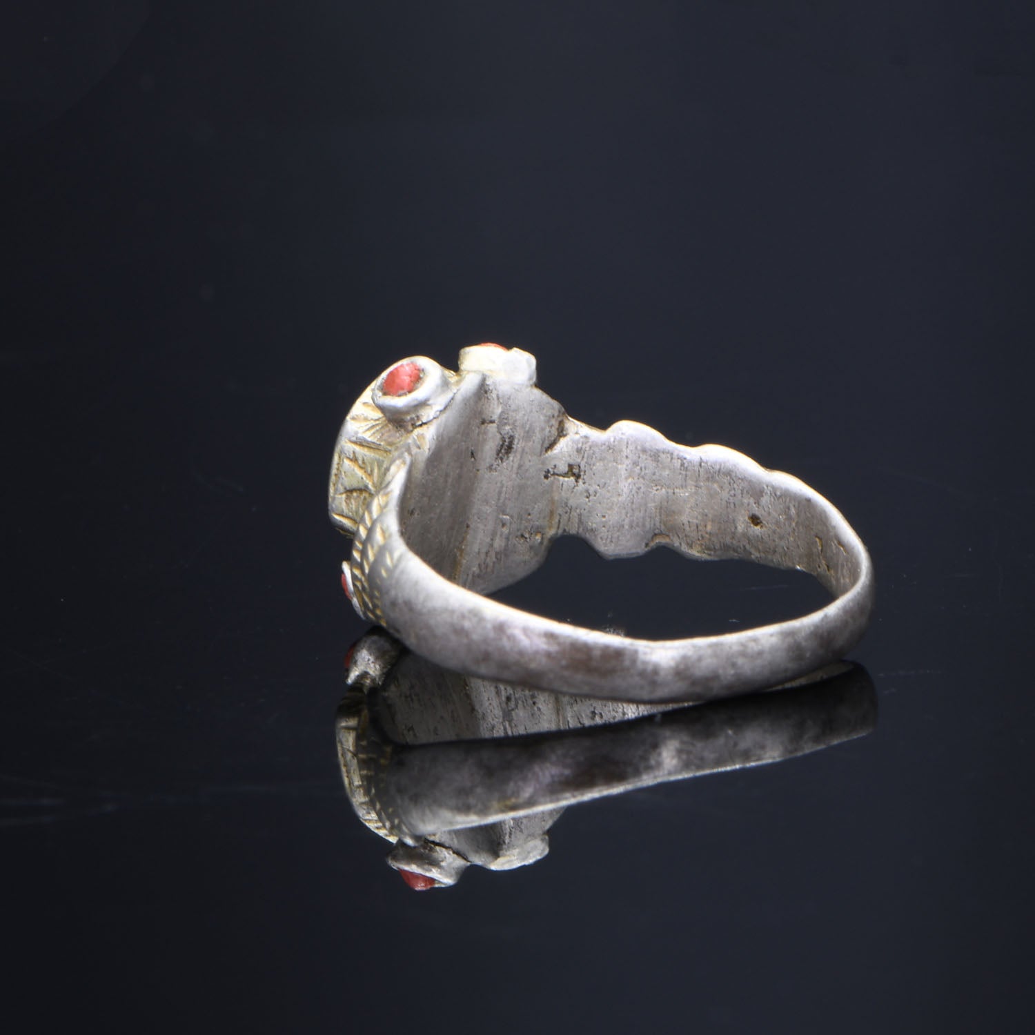 A Medieval Silver Gilt Ring with Stones, <br><em>ca. 1100 - 1300 CE</em>