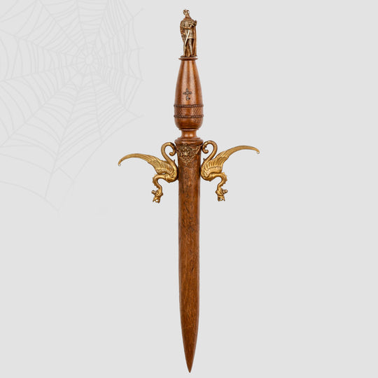 A Large, Exhibited Gilt Bronze Knight & Dragon Vampire Stake, 19th century